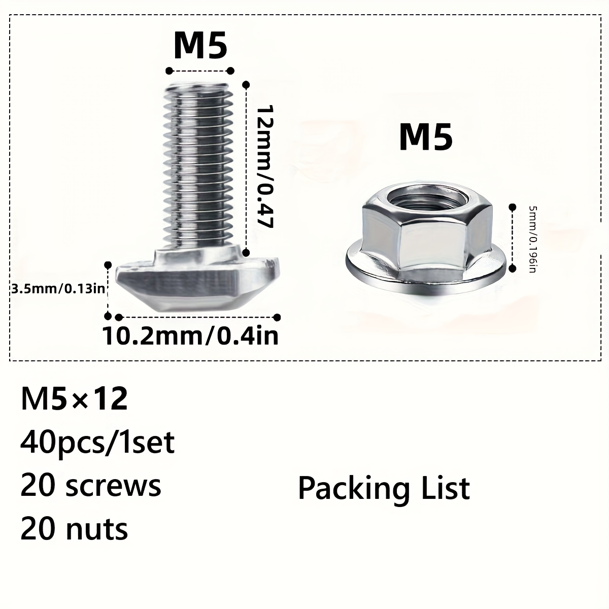 Image of 40pcs Screws With Locking Tooth Nuts, Flange Nuts & Flat Nuts - M5×12/m6×16 Threaded, Threaded, Clip - On 1 - Way Drive System. Ideal For 20×20 And 30×30 Profiles In Industrial Use