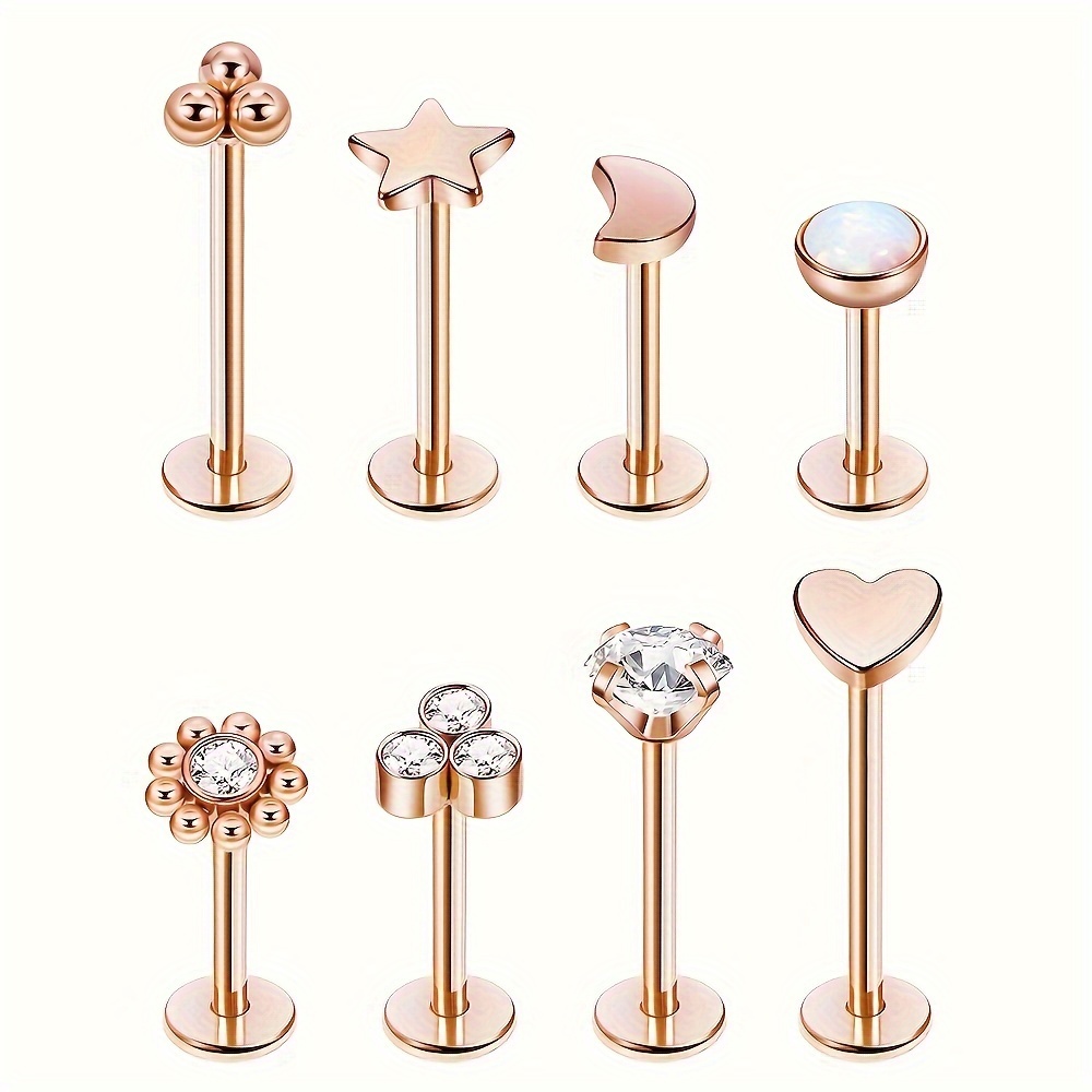 8pcs 16G 18G 20G 316L Stainless Steel Labret Earrings Lip Ring Women  Men Flat Back Cartilage Earrings Spiral Tragus Earrings
