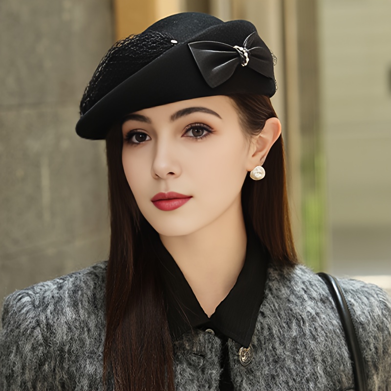 Elegant Black Mesh Beret Sweet Mesh Veil Beret Cap Elegant Women Lady French Style  main image 4
