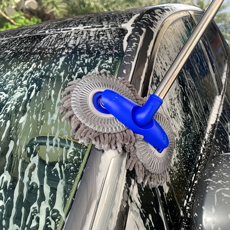 TEMU Car Wash Mop With Retractable Long Handle Double Head Car Wash Mop 360 Degree Rotating Car Washing Brush Microfiber Windshield Cleaning Brush