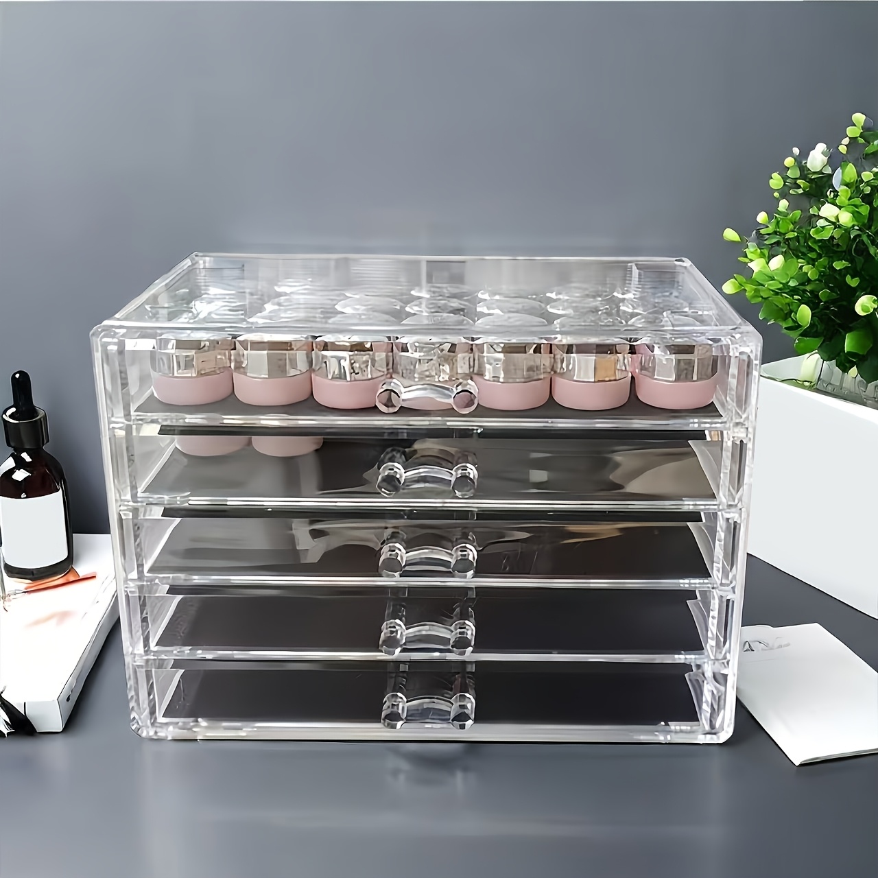 a 5 layer transparent acrylic desk organizer with drawers a modern multifunctional storage solution for cosmetics stationery and office supplies desk storage box stylish storage box plastic drawers desk drawer organizer jewelry box jewelry boxes Product details 6