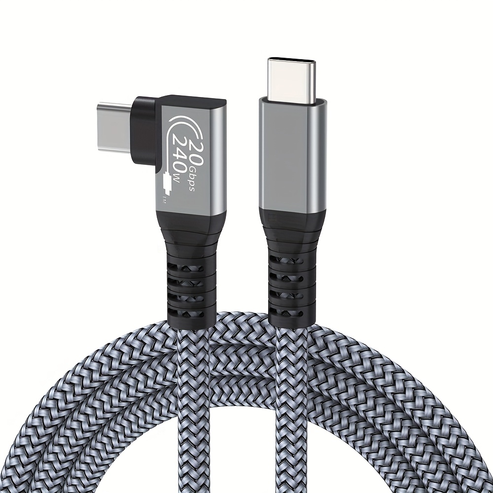 Image of 1pc Usb C To Usb C , 90 Degree 240w Usb 4.0 Cable 20gbps Right Support 8k Video For Iphone 15, S24/s23, Macbook, Ipad Mini, Ipad Pro.thunderbolt 4 Right Angle Cable (male To Male)