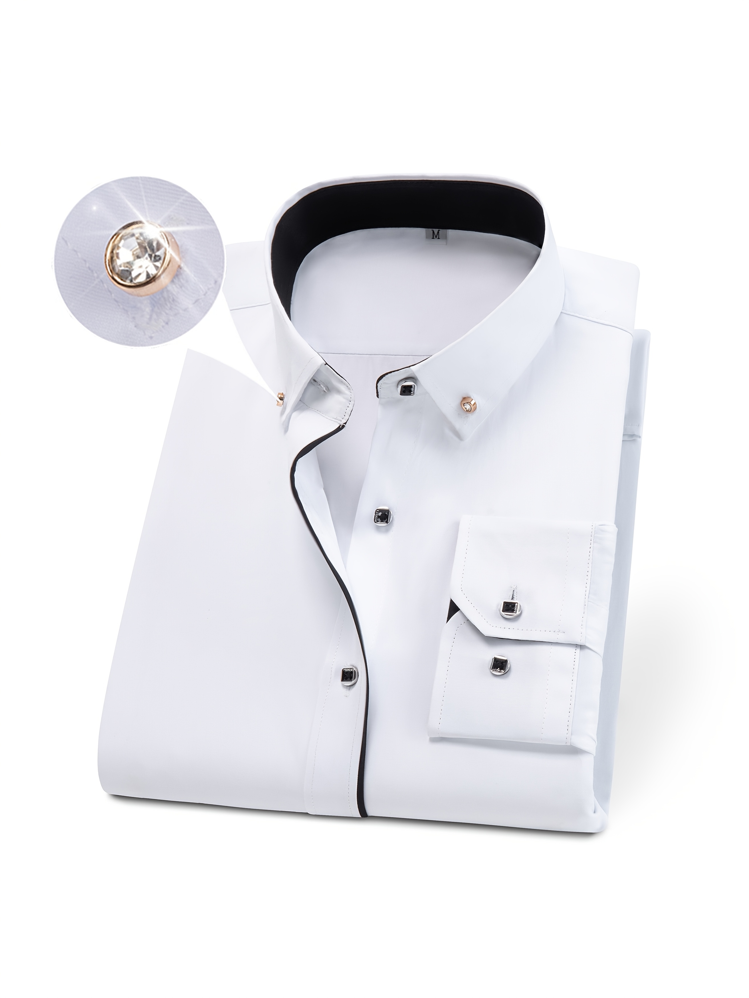 *'S Formal Long Sleeve Dress Shirt with Button Front Non-Stretch  Fabric for Office, Wedding, Conference Pr