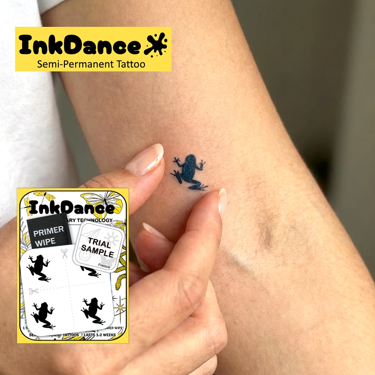 Image of Inkdance "frog" Tattoo Stickers, Shadow Climber Semi-permanent Tattoos, Temporary Tattoos For Women, Fake Tattoos, Waterproof And Long-lasting, Realistic, Natural Plant Formula, Gift Mnf124