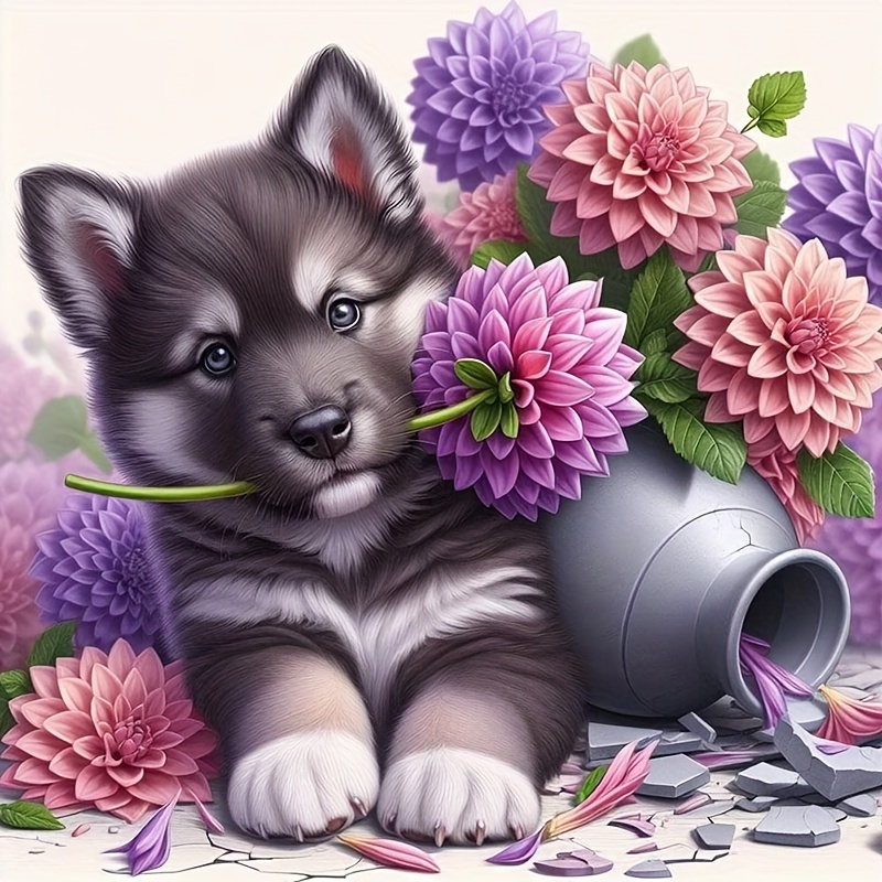 

Diy 5d Diamond Painting Kit - Cute Puppy Design, Full Drill Round Acrylic Diamonds, 15.7x15.7in - Perfect For Home Wall Decor & Gifts