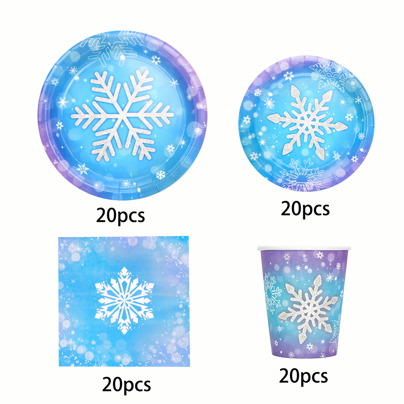 Image of 50pcs/80pcs Birthday Party Supplies Winter Snowflake Plates Napkins Cups Party Tableware Blue And Purple Snowflake Party Favors For Christmas New Year Winter Decorations I Perfect For Halloween