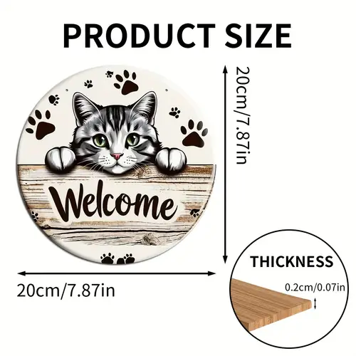 wooden cat welcome sign 7 87 round wall decor with ideal for home office no electricity required office decoration natural wood texture
