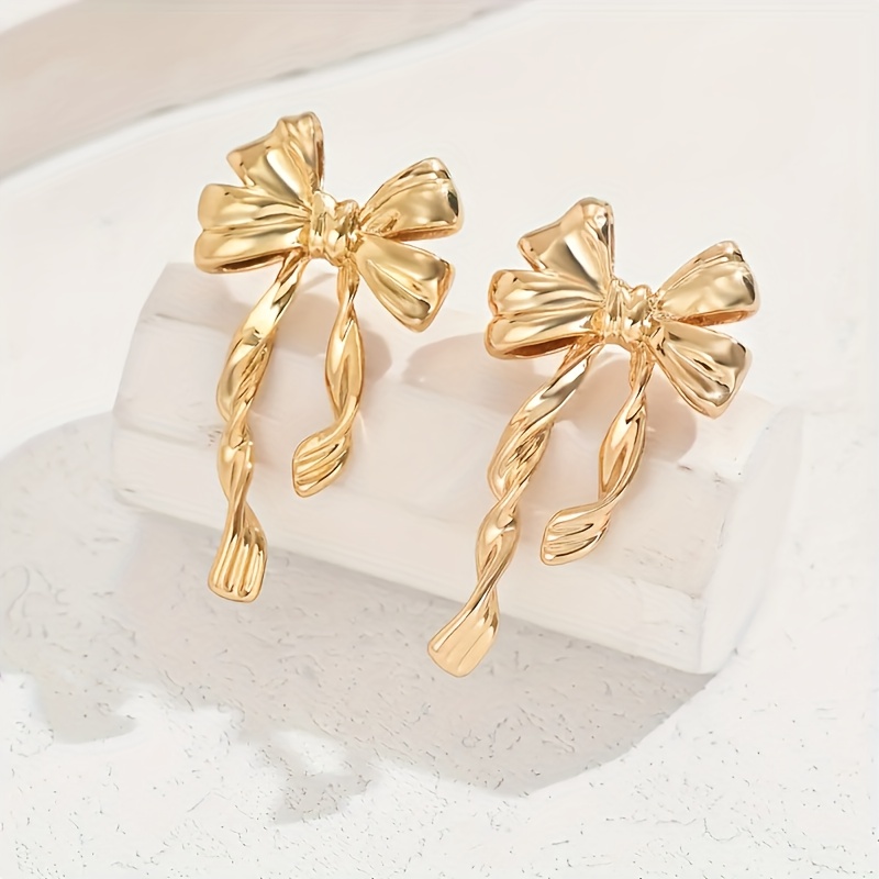 2pcs Ribbon Bow-shaped Women's Fashion Stud Earrings, Creative And Style, Suitable For Daily Wear, Versatile Earrings, Party Gift