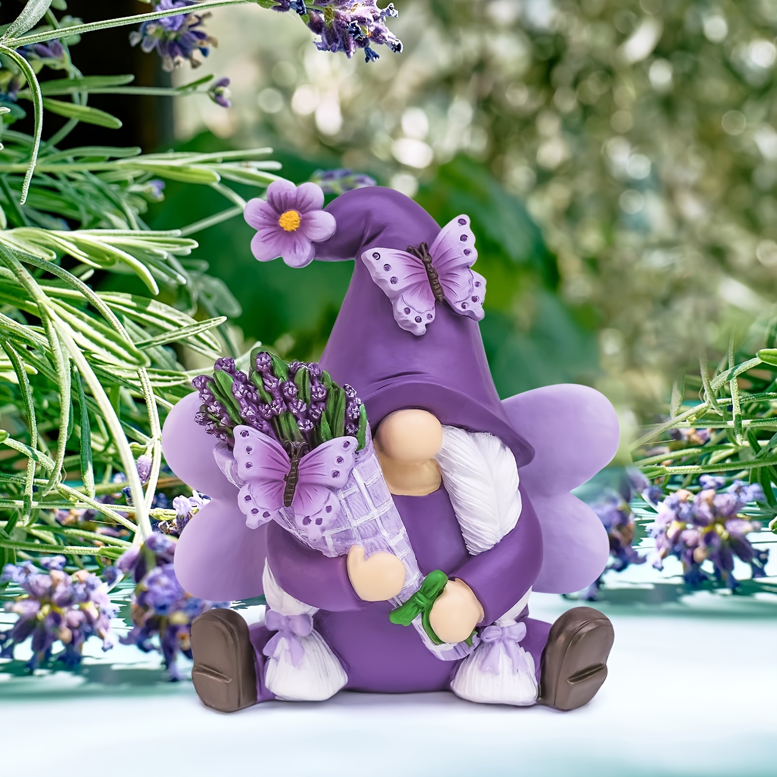 

1pc Lavender Gnomes Decor, Spring Resin Garden Gnome Decorations For Home Indoor Outdoor, Pastel Purple Spring Lavender Decoration, Farmhouse Butterfly Gnome