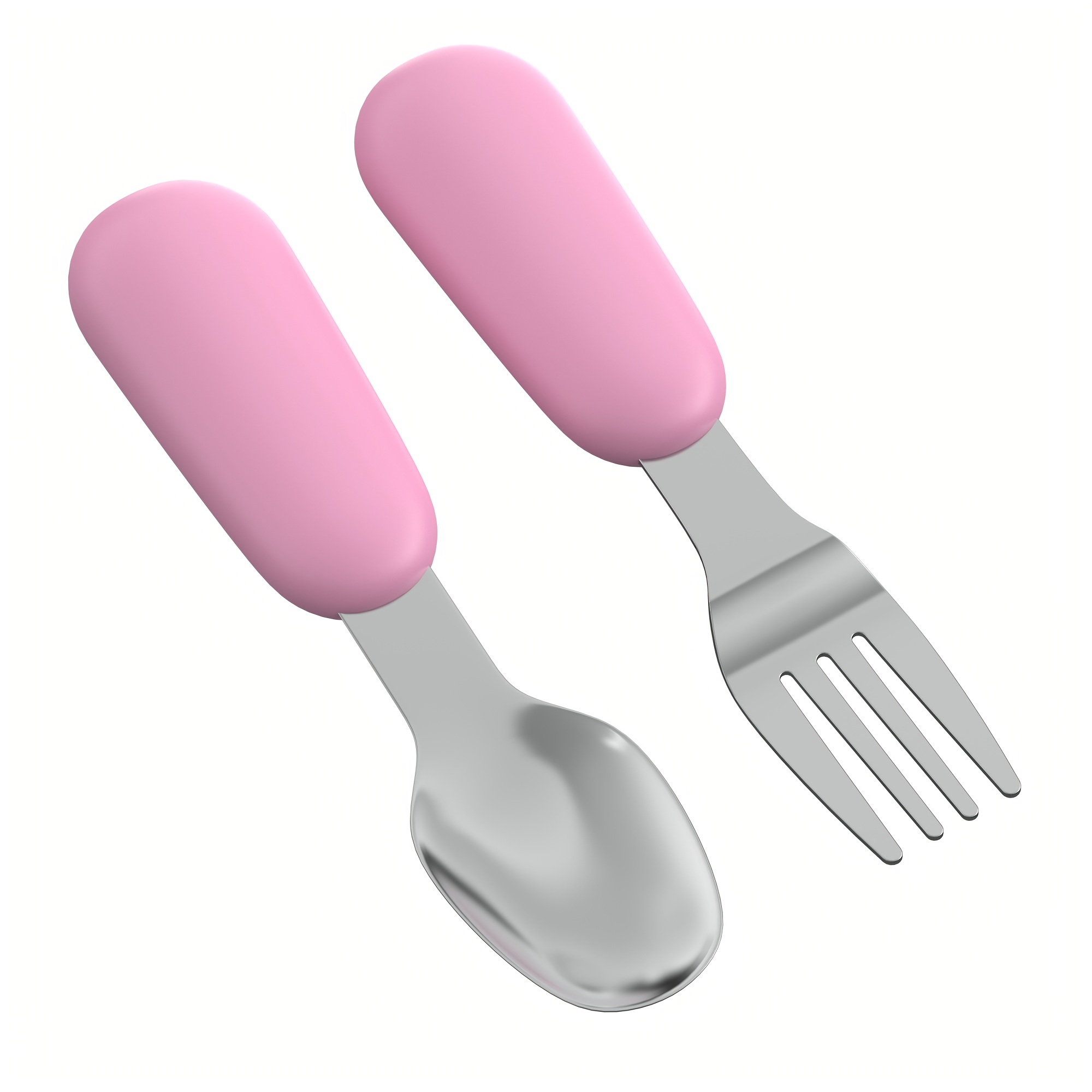 Set of 2 Stainless Steel Baby Forks and Spoons with Silicone Handles for Easy Gripping, Dishwasher Safe
