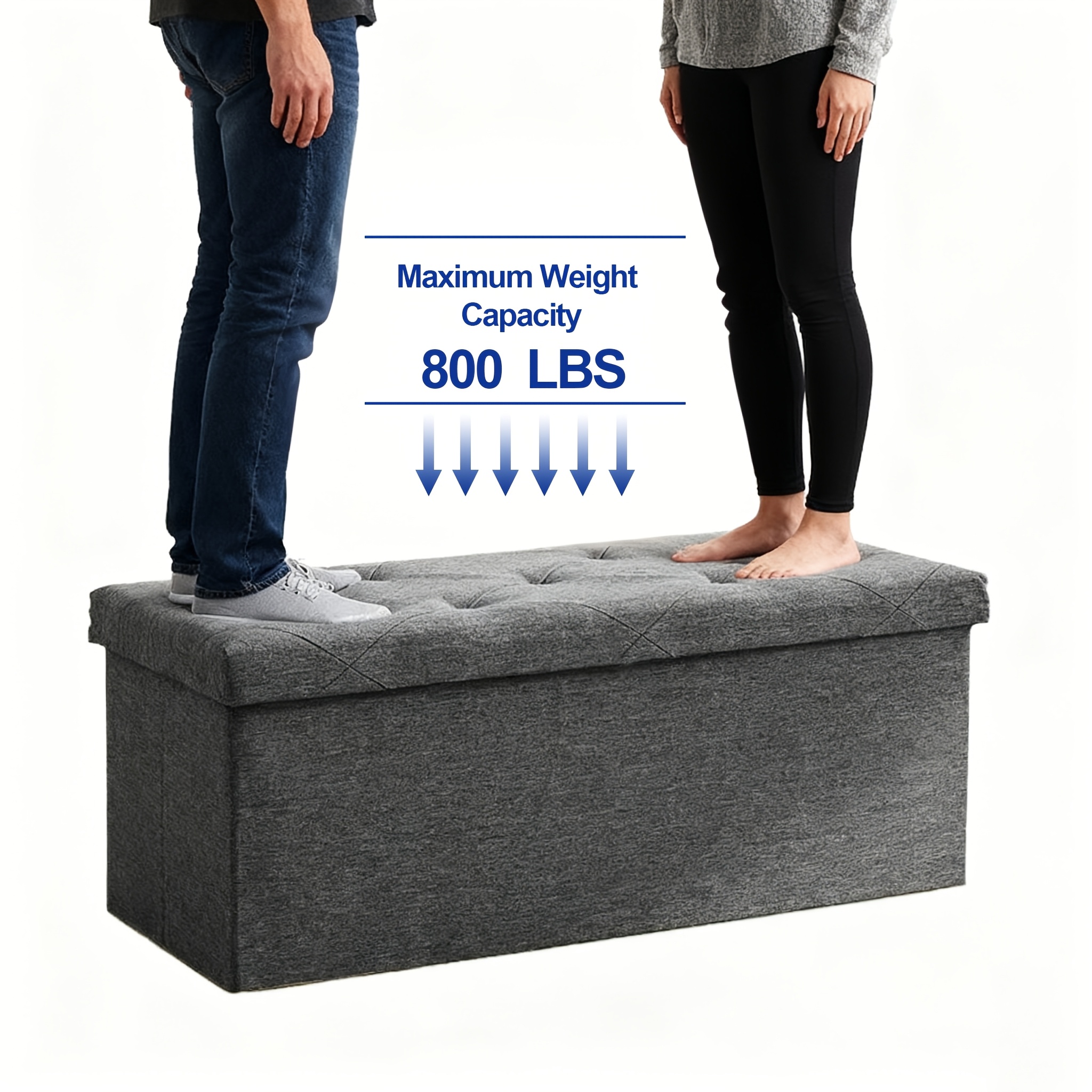 [多功能脚凳长椅] 重型多功能折叠储物脚凳长椅带座垫 | 室内/室外两用，节省空间设计，防渗易清洁表面 - 适用于客厅、卧室、露台、园艺工具储物 - 灰色收纳长椅