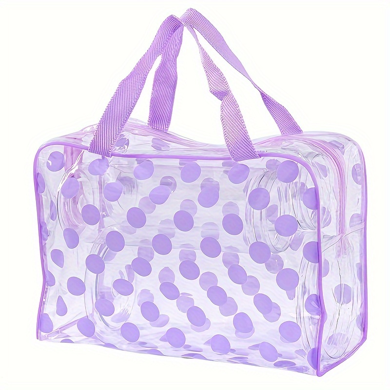 

Large Capacity Transparent Pvc Waterproof Toiletry Bag With Dotted Design, Portable Travel Cosmetic Pouch, Dust-proof Shower Storage Organizer With Carry Handles