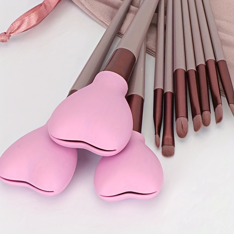 

3pcs Heart-shaped Silicone Makeup , Hypoallergenic Dustproof Brush Guards, Reusable Cosmetic Brush Protectors For Travel And Home Storage