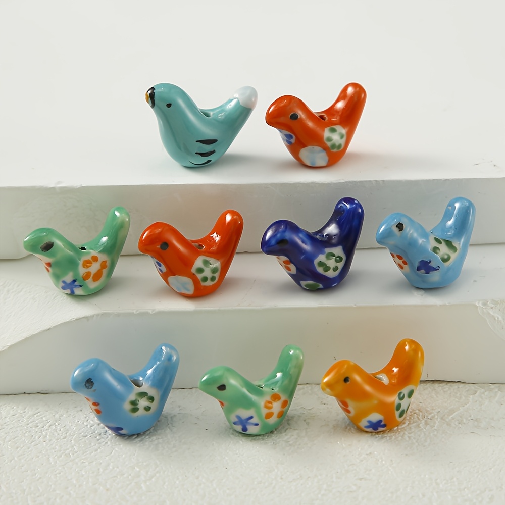 

5pcs Remohs Hand-painted Ceramic Bird Beads In Vibrant Mix Colors - Glossy , Cute Animal Design For Making, Bracelets, Earrings & Pendants, Beads For Jewelry Making