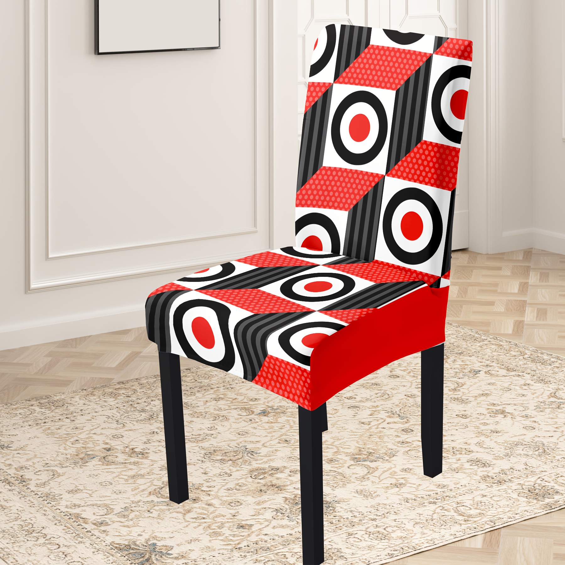 

Geometric Pattern Chair Cover Set, 4/6 Pieces, Red, Decorative For Home, Hotel, Garden Chairs, Durable And Easy To Clean Milk Fiber Fabric