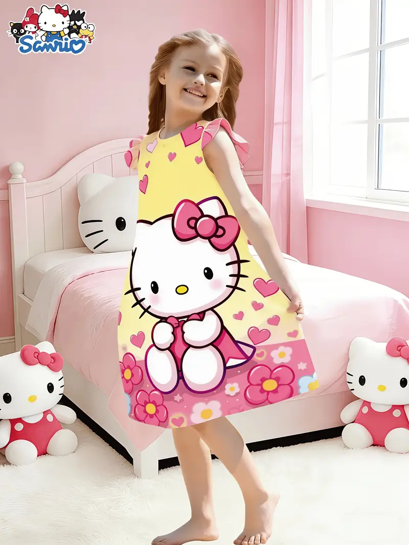 Flame Retardant - New * * Cute Print Pajamas for Girls, Skirt, Summer Nightdress, Cartoon Princess Pattern Flying Sleeve Dress, Comfortable And * Princess Pajamas, Comfortable Homewear * * Clothing Flame Retardant - New * * Cute Print Pajamas for Girls, Skirt, Summer Nightdress, Cartoon Princess Pattern Flying Sleeve Dress, Comfortable And * Princess Pajamas, Comfortable Homewear * * Clothing