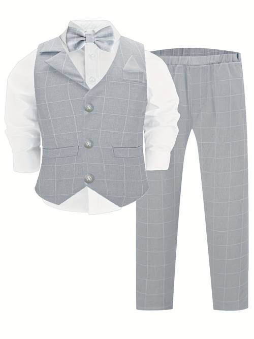 childrens formal dress suit vest pants tie elegant boys fashion style boys piano performance wedding babys birthday party formal occasion dress daily wear vest pants tie not including white shirt