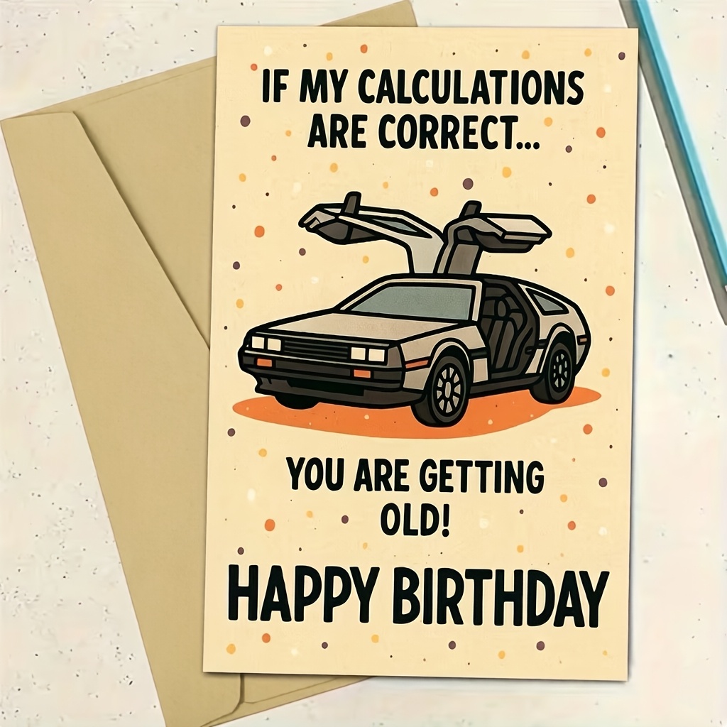 TEMU A Vintage Car Themed Birthday Greeting Card - Suitable For , Perfect For Commemorating Milestone Birthdays And Special Celebrations With An