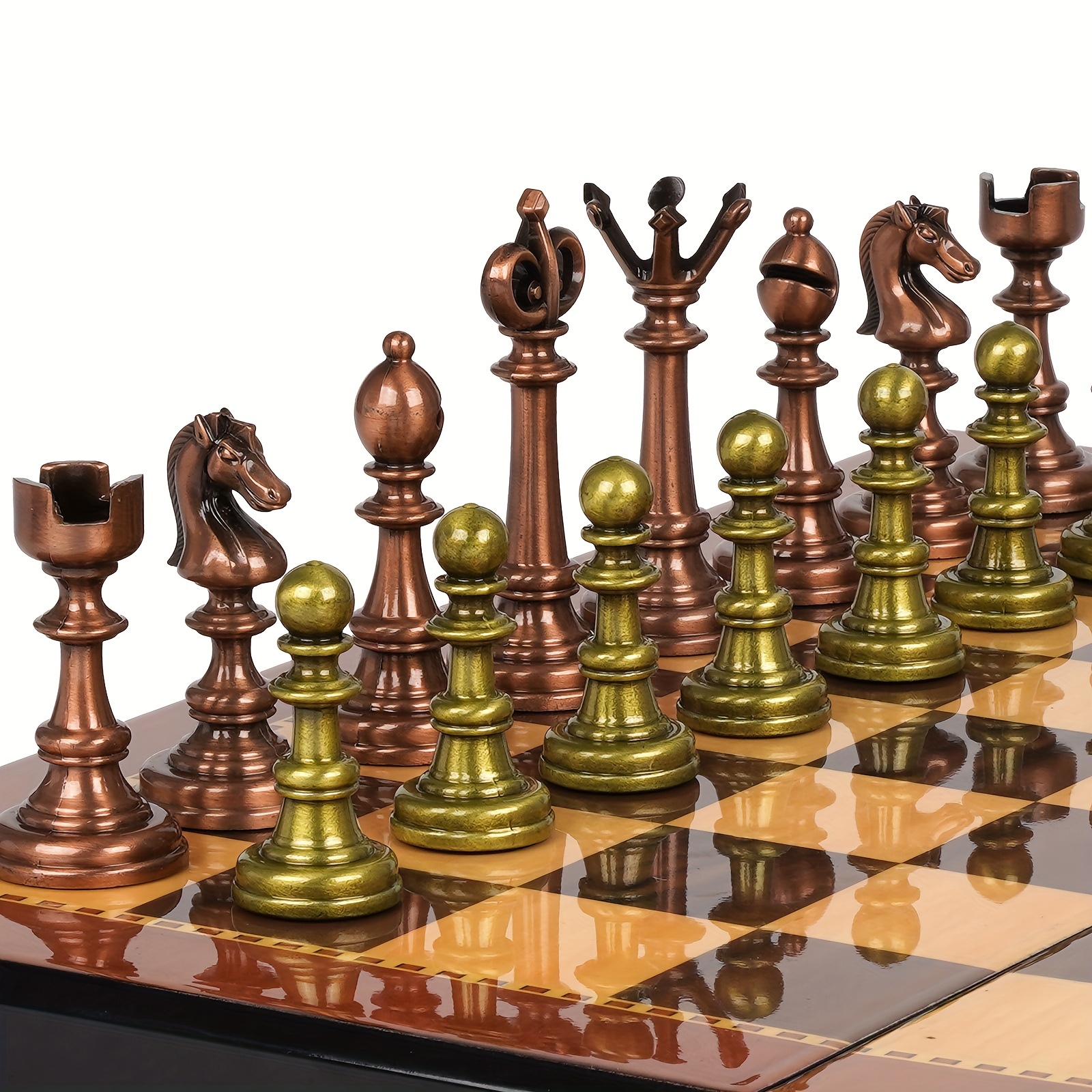 

Vintage Metal Chess Set For Adults Wooden Chess Board With Metal Chess Pieces Travel Chess Set With Metal Chessmen Collectible Elegant Chess Game Family Vintage Board Game