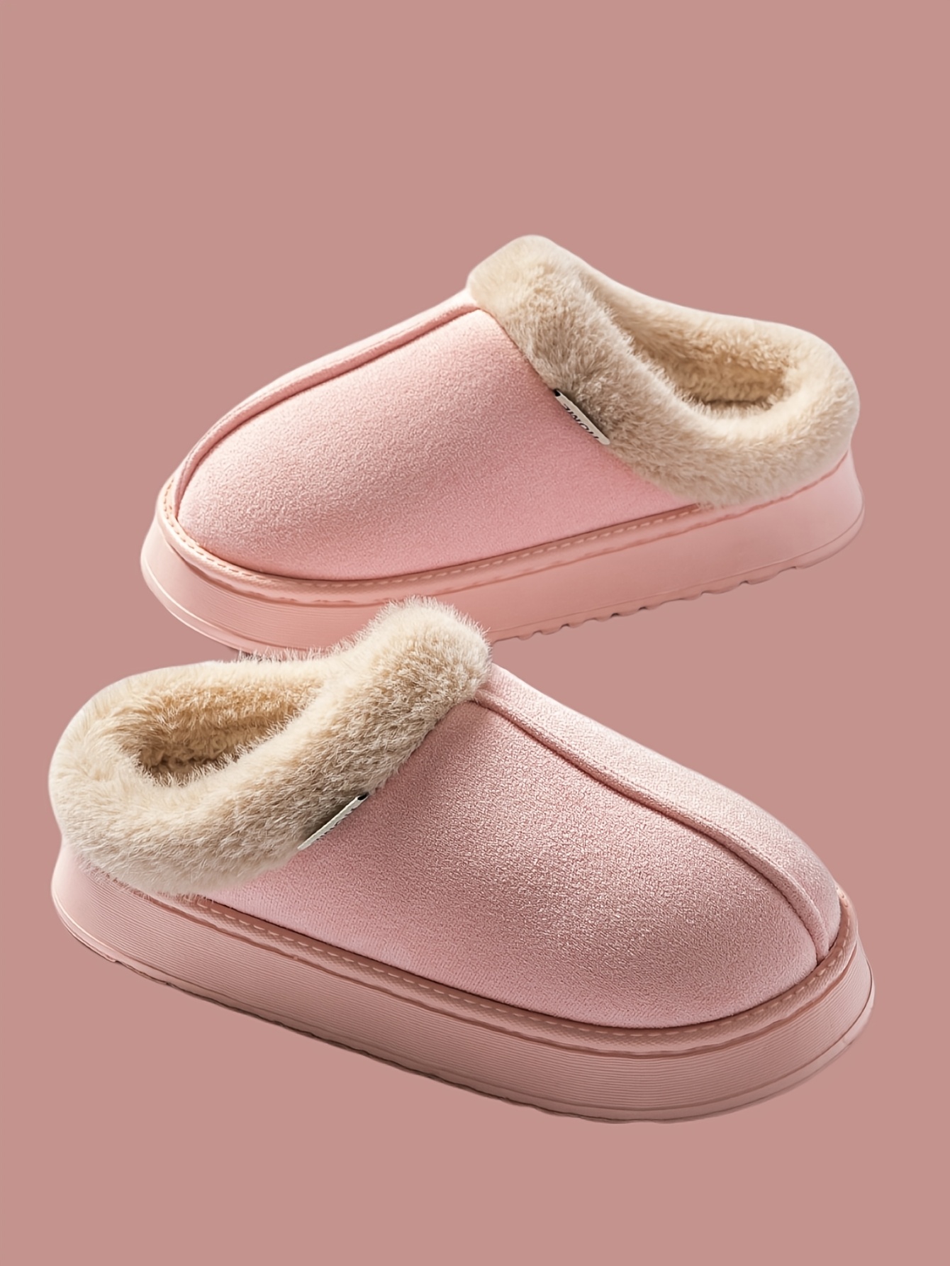 1 par de pantuflas de felpa acogedoras para hombre,   gruesa antideslizante de felpa   de invierno, calzado casual de moda de color   para interiores/exteriores, estilo minimalista, punta redonda, parte    ,   de eva, forro y plantilla de tela. detalles 7