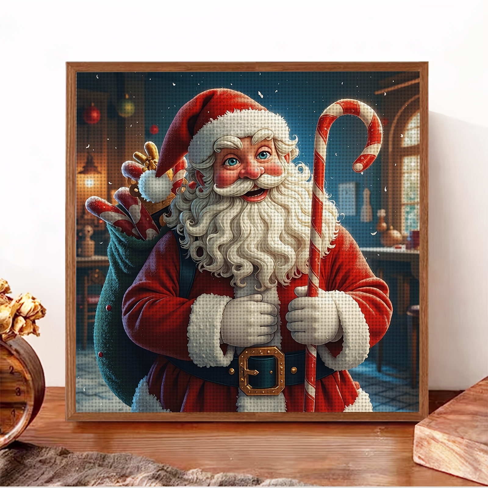 Beginner-friendly Cross-stitch Embroidery Kit, Santa Claus Holding a Candy Cane