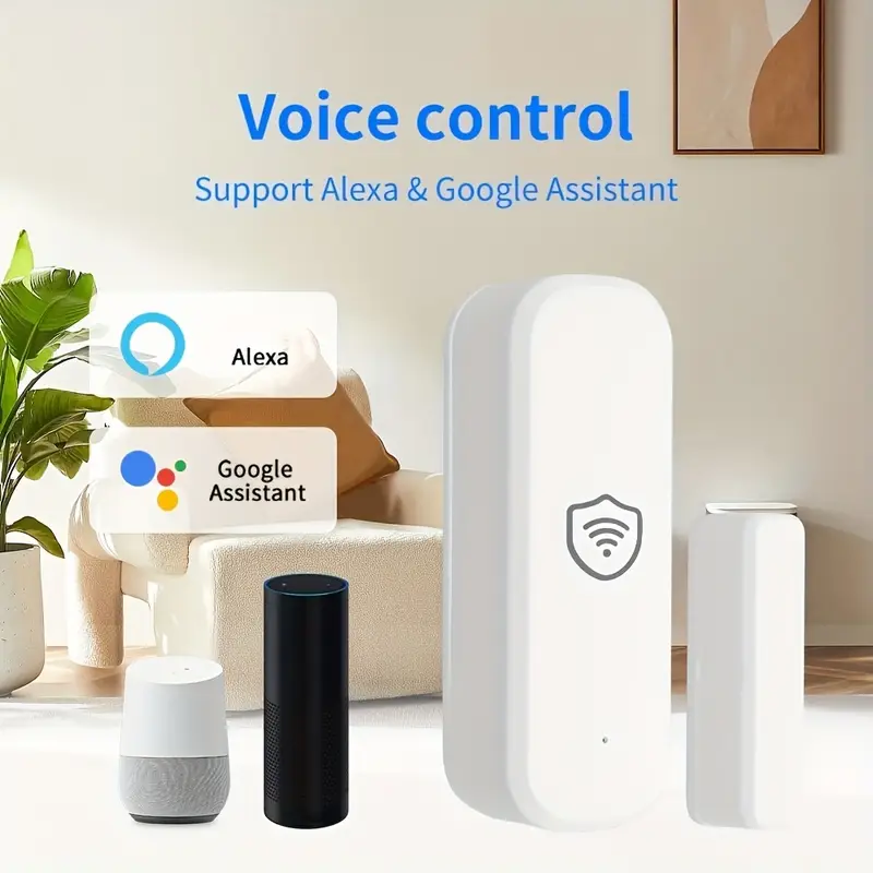 1pc/2pcs sécurité intelligente : capteur de porte/fenêtre magnétique wifi & fil avec alarme - vocal, télécommande par app, -compatible avec & Détails du produit 0