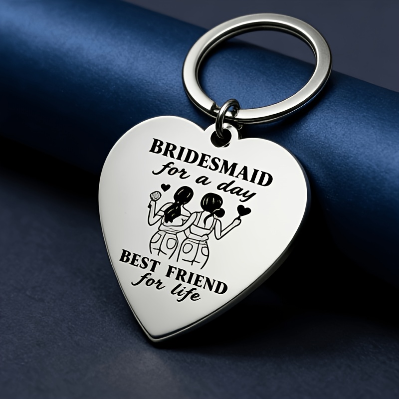 TEMU 1 Stainless Steel Keychain " Bridesmaid Gift Stainless Steel Bestie Keychain Best Friend Engraved Commemorative Pendant Wedding Commemorative