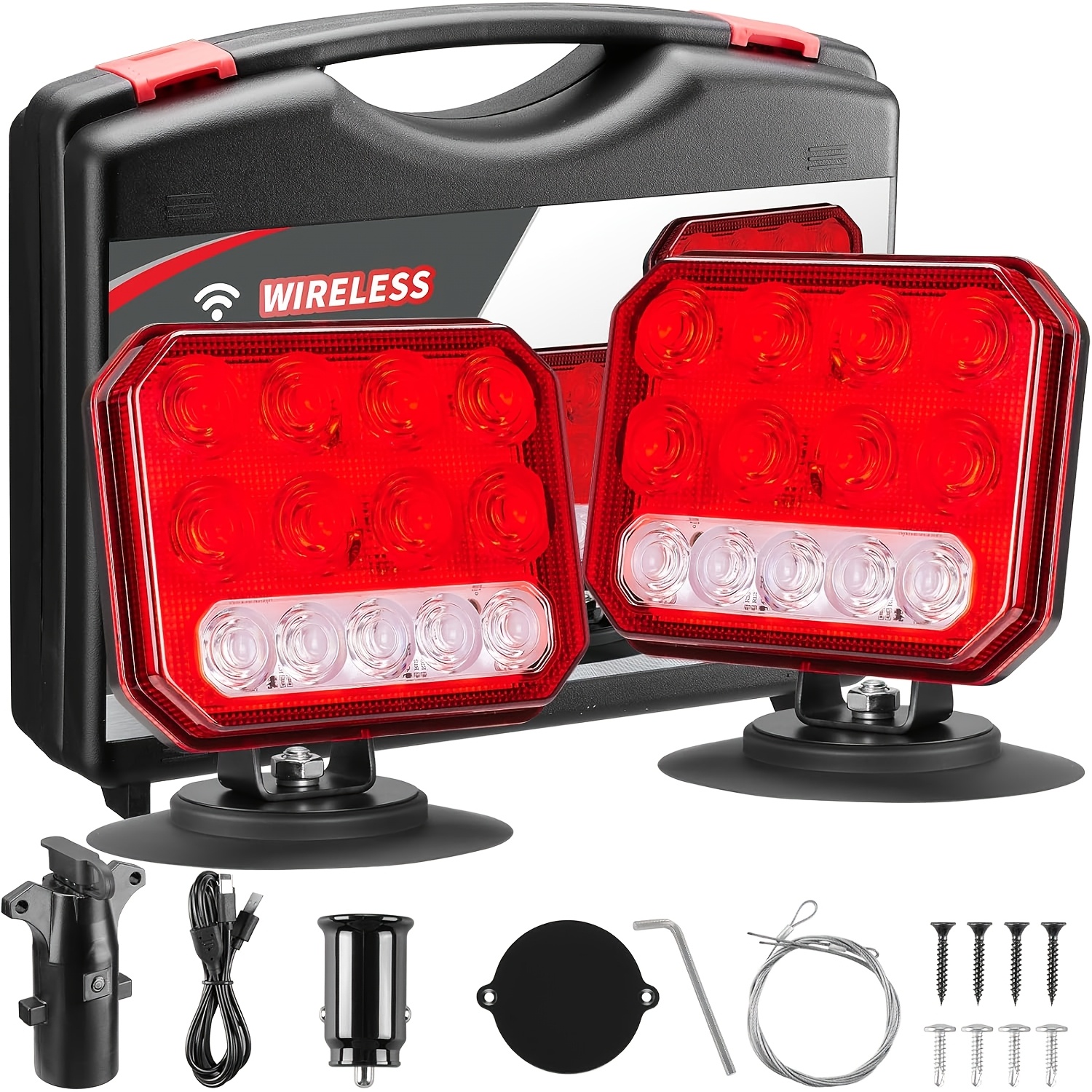 TEMU (pair)-magnetic, Adjustable Trailer Lights With Suction Mounts | Rechargeable Led Tail Light Kit | Includes Reverse Lights | Portable Led Trailer Lights For Trucks, Boats, And Rvs