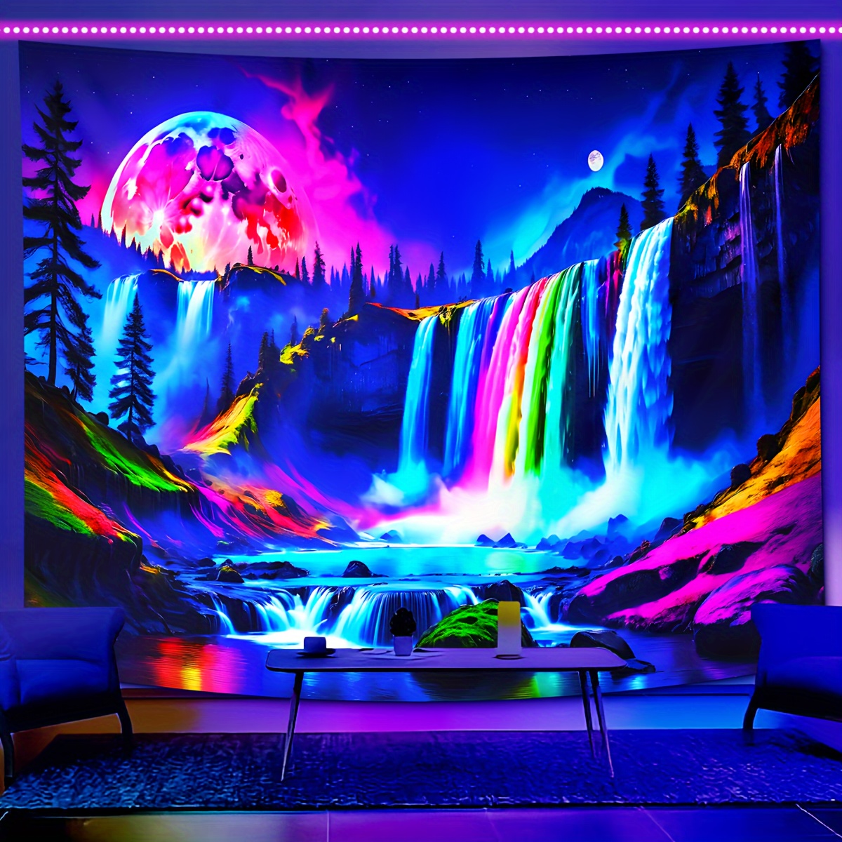 

1pc Waterfall Pattern Fluorescent Tapestry, Uv Blacklight Tapestry, Wall Hanging For Living Room Bedroom Office, Home Decor Room Decor Party Decor, With Free Installation Package