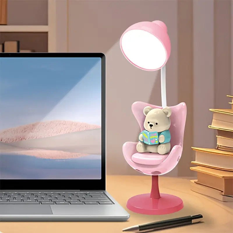 cute cartoon bear desk lamp with adjustable arm usb rechargeable 3 level dimmable eye protection modern for home office study desk lamp for office study lighting design polished Product details 2