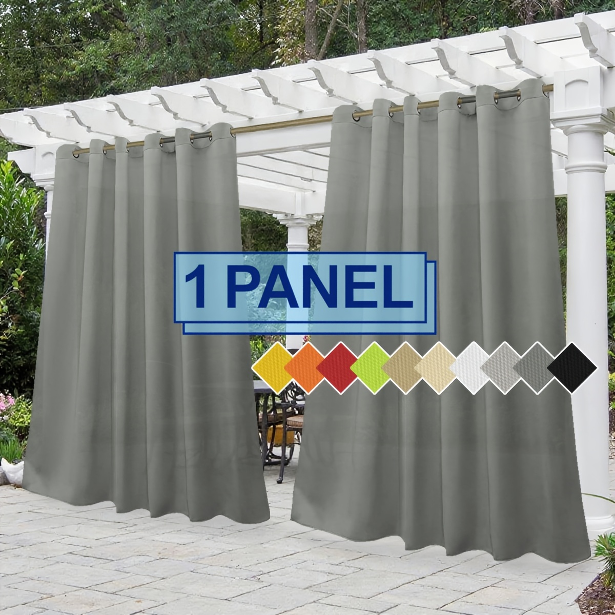 Image of 1 Panel Outdoor Curtains For Patio, Premium Privacy Weather Grommet Outside Curtains For Porch, Pergola, Cabana;