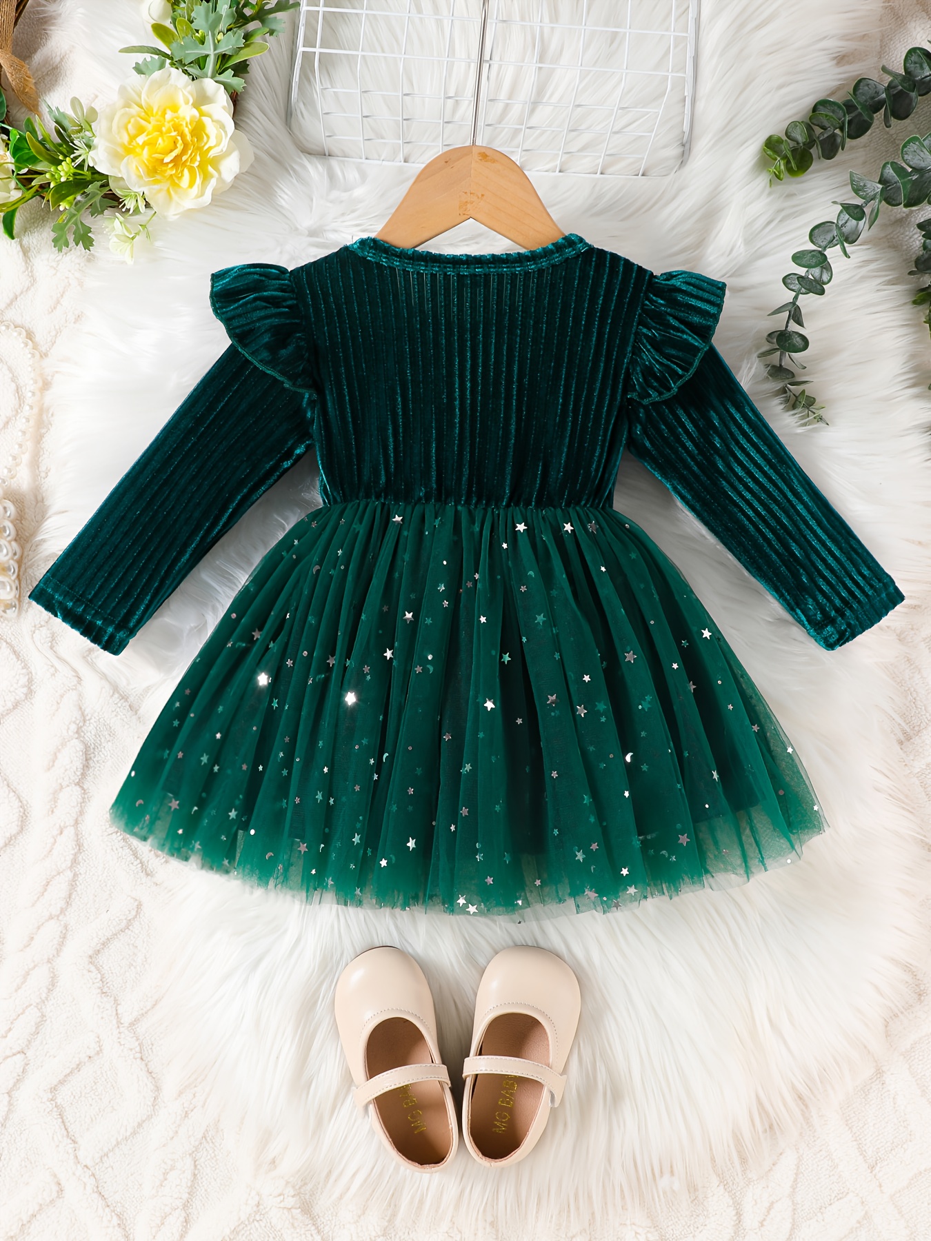 1pc spring summer girls star moon sequin mesh dress new year - Temu Qatar