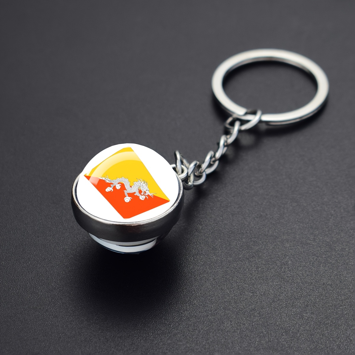 TEMU 1pc Bhutan Flag Glass Ball Keychain Double Sided Pendant Key Chain For Car Keys Gift Souvenir Travel Accessories