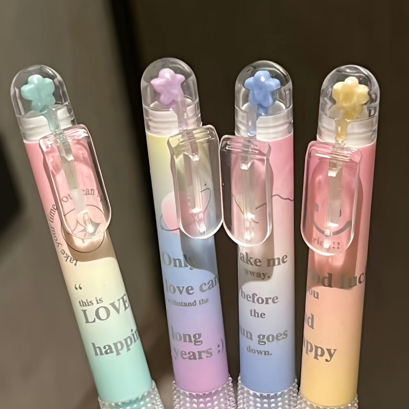 TEMU 1 Set Gel Pen Of 4 Star-shaped Press Pens, Macaron Gradient -shaped Pen Transparent , Non-slip Pen Grip Comfortable Grip, Essential For Students