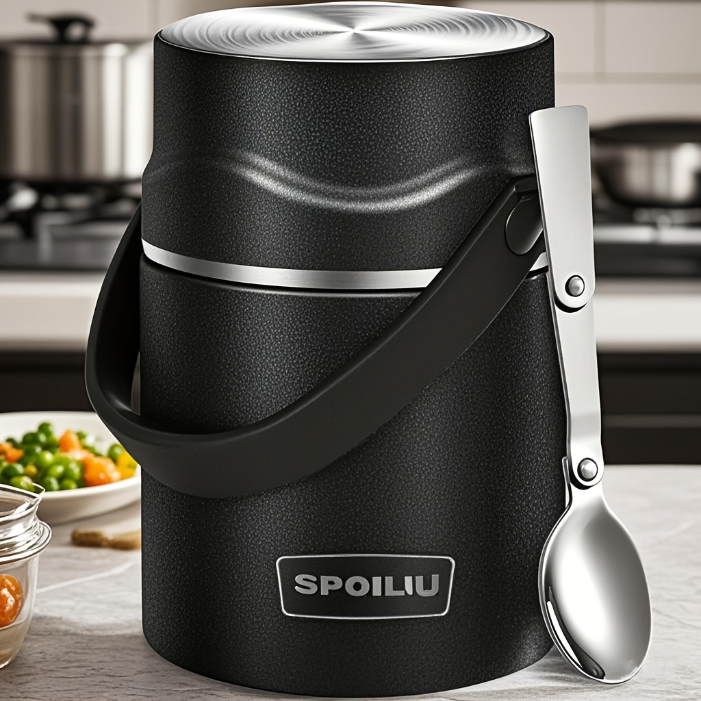 TEMU 21oz Thermo Food Jar Insulated Container, Insulated Food Container For Adult, Vacuum Insulated Food Jar Spoon, Leak Proof, Portable Hot Soup