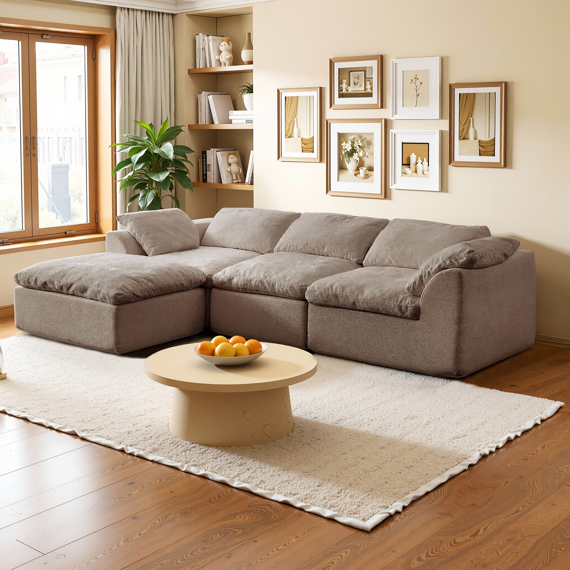 108 L-Shaped   Sectional Sofa with Ottoman, Chenille Fabric Boneless Compressed Living Room Couch, No Assembly Needed,   Cloud-Like  , Flexible Modern Comfy Sofa