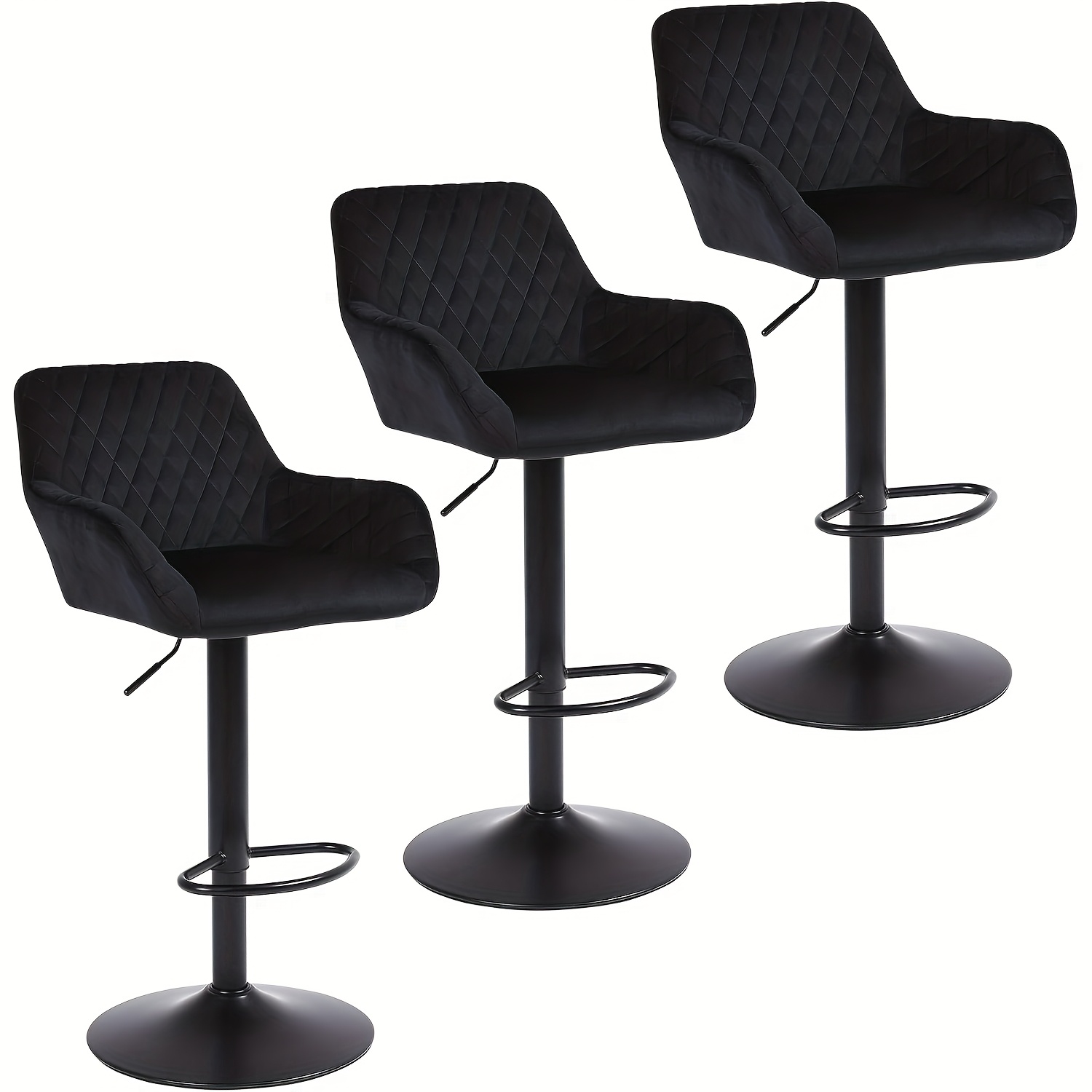 Bar Stools Set Of 2/3/4pcss, Height-adjustable Swivel Bar Stools With Backrest And Armrests, Made Of Swan Velvet Material, Suitable For Restaurants, Kitchens, Load-bearing 150kg, Black Grey Brown 4pcs