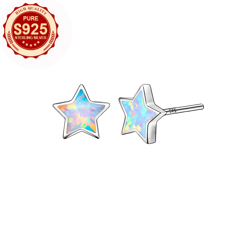 Women's S925 Silver Iridescent Star Earrings, Hip-Hop Style