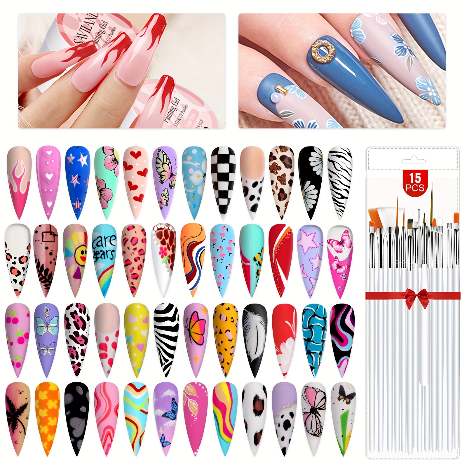 

Saviland 48 Art Kit - 63pcs Solid Gel Nail Polish Kit With Nail Art Painting Gel And 15pcs Gel Nail Art Design Manicure Diy At Home & Nail Salon