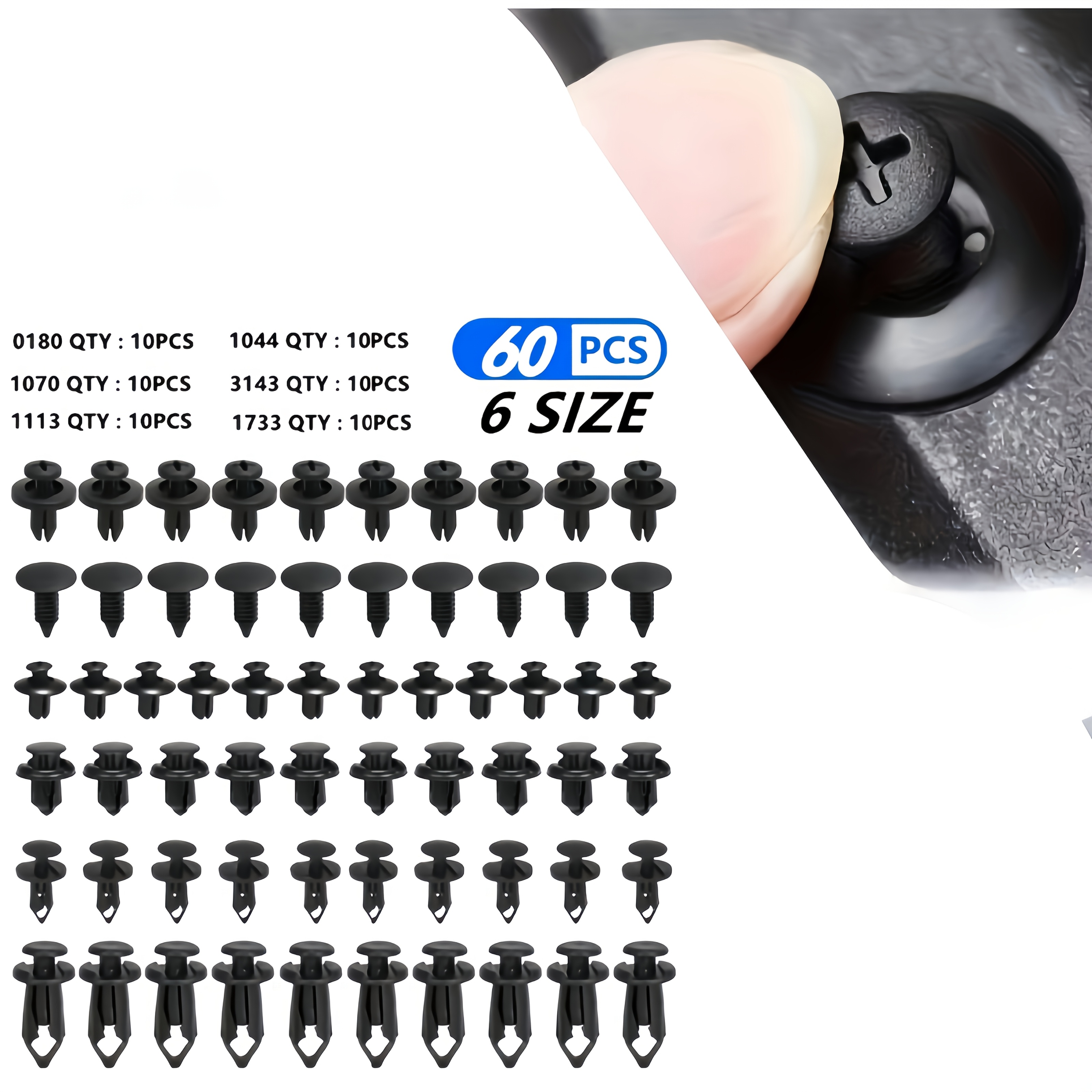 E-shop 60 Stück Auto Befestigungsclip Set, 6 Größen, Nietclips, Stoßstangen-Clip, Automobilteile