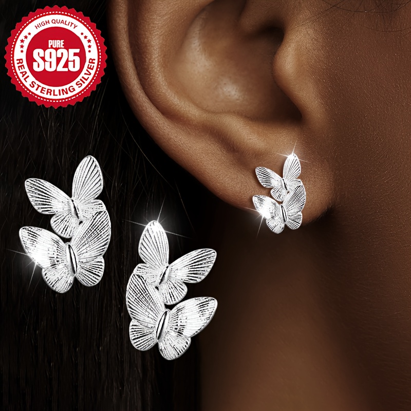 

Pair Of S925 Silver Matte Double Earrings, Simple And , Light Luxury, Suitable For Women' And Commuting Wear, Low Allergy, 1.7g