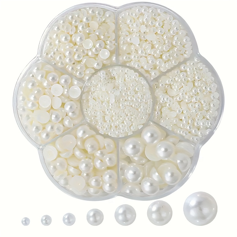 Image of 2500pcs/box 7-grid Nail Art Charms, Assorted Half Round Beads, Hypoallergenic, In Golden, Silvery, White, Pink, Manicure Accessories, Small Decorations For Diy Nail Design