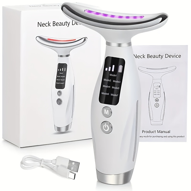 Image of 7-color Led And Heated Face Neck Care, Skin Care For Women, Rechargeable Facial And Neck Massagers, Neck And Facial Skin Massage Care Tools, Women's Gifts, Mother's Day Gifts