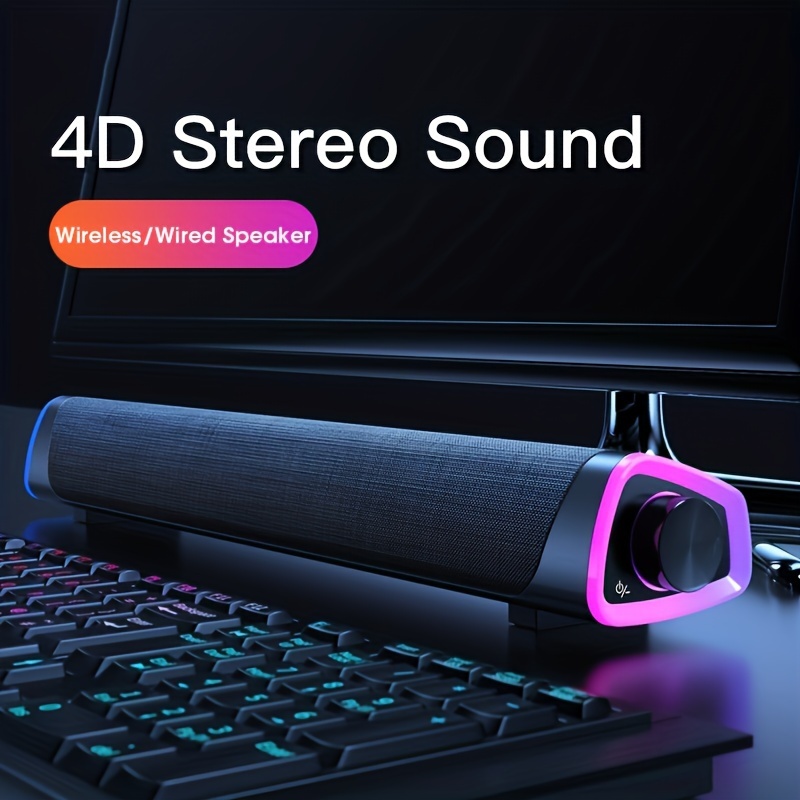 Barre de son, mini barre de son avec USB et prise audio 3,5 mm,  haut-parleur stéréo 3D avec lumière LED compatible avec TV, bureau,  ordinateur