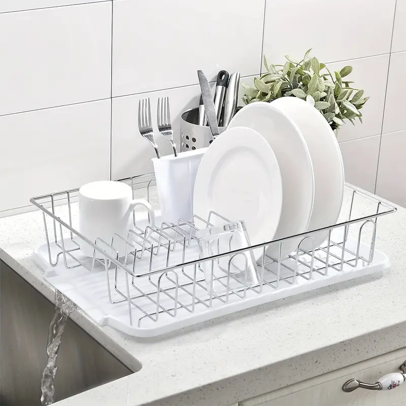 compact stainless steel dish rack with & utensil holder - kitchens & rvs Product details 1