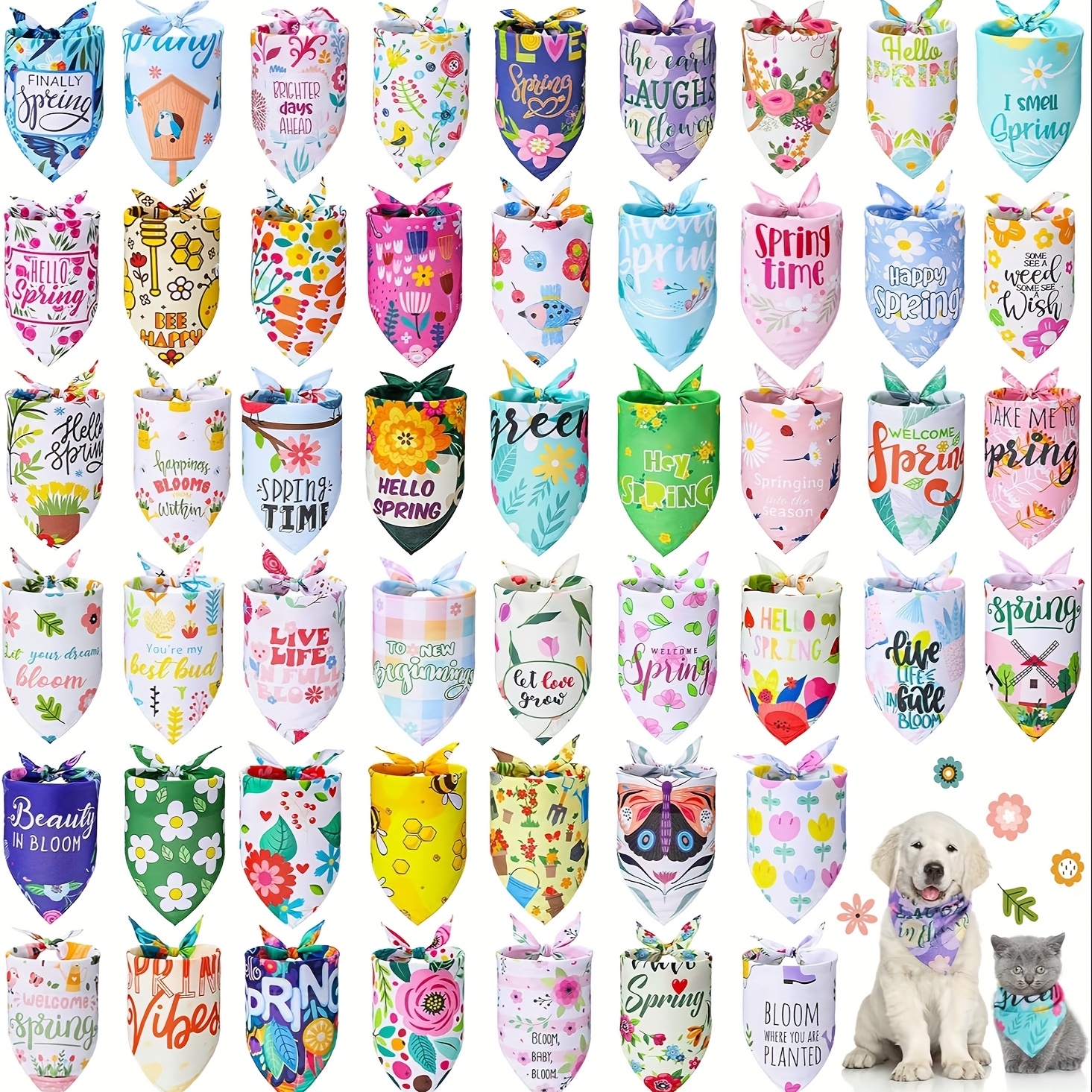 TEMU 50pcs Dog Bandanas Bulk For Spring Pet Bandanas Adjustable Hawaiian Dog Scarf Bibs Washable Pet Costume Accessories Grooming Supplies For Small To Large