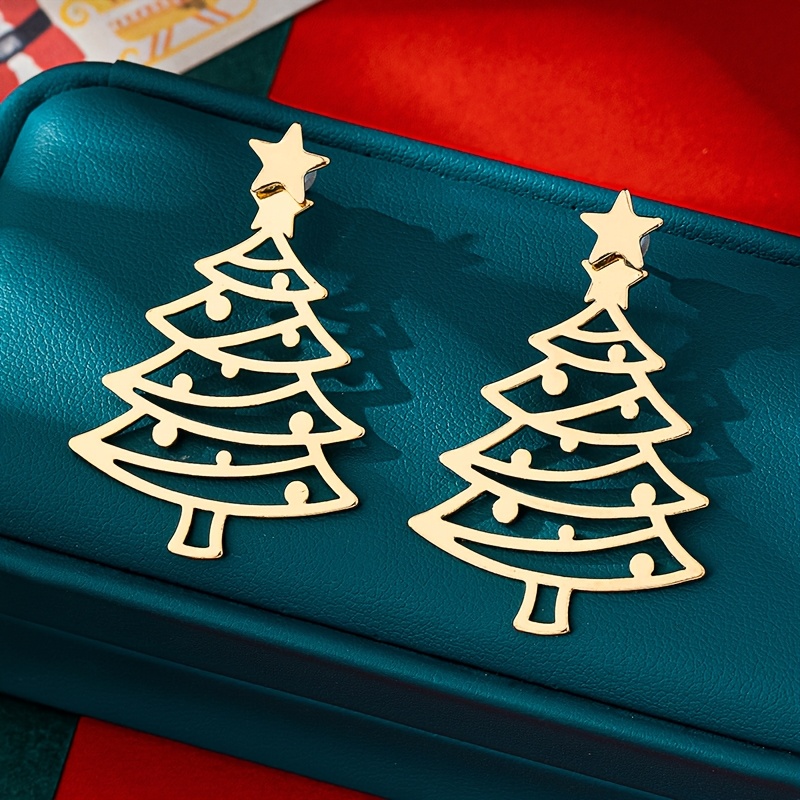 Christmas Hollow Tree Star Stud Earrings, 2pcs Set