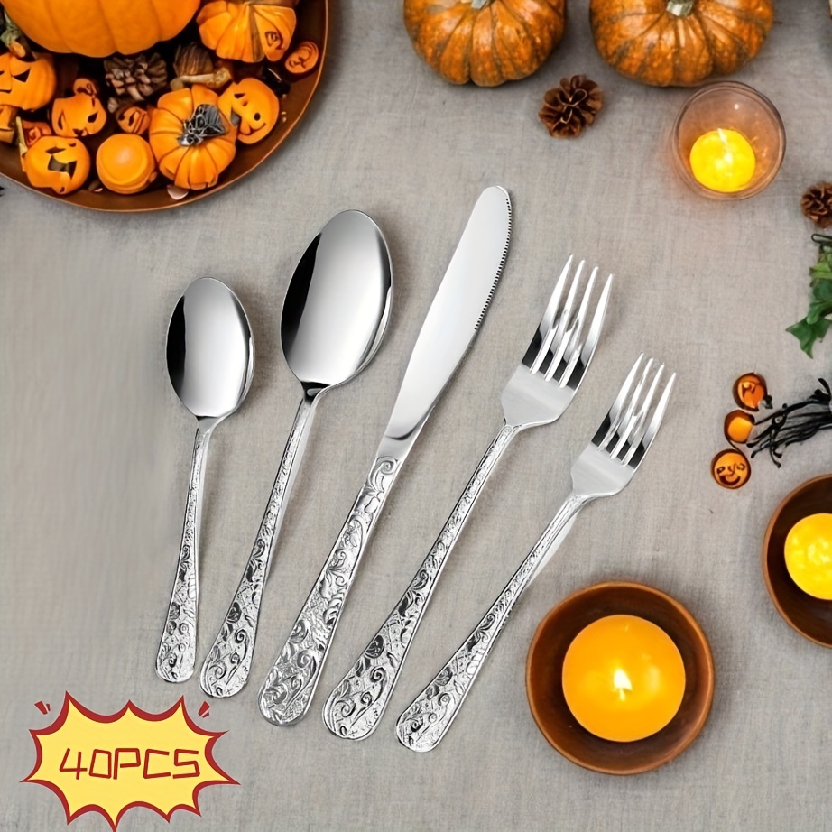 

40-piece Vintage Carved Silverware Set For 8, Stainless Steel Flatware Set With Knife/fork/spoon, Cutlery Set For Home And Kitchen, Utensil Set With Dishwasher Safe