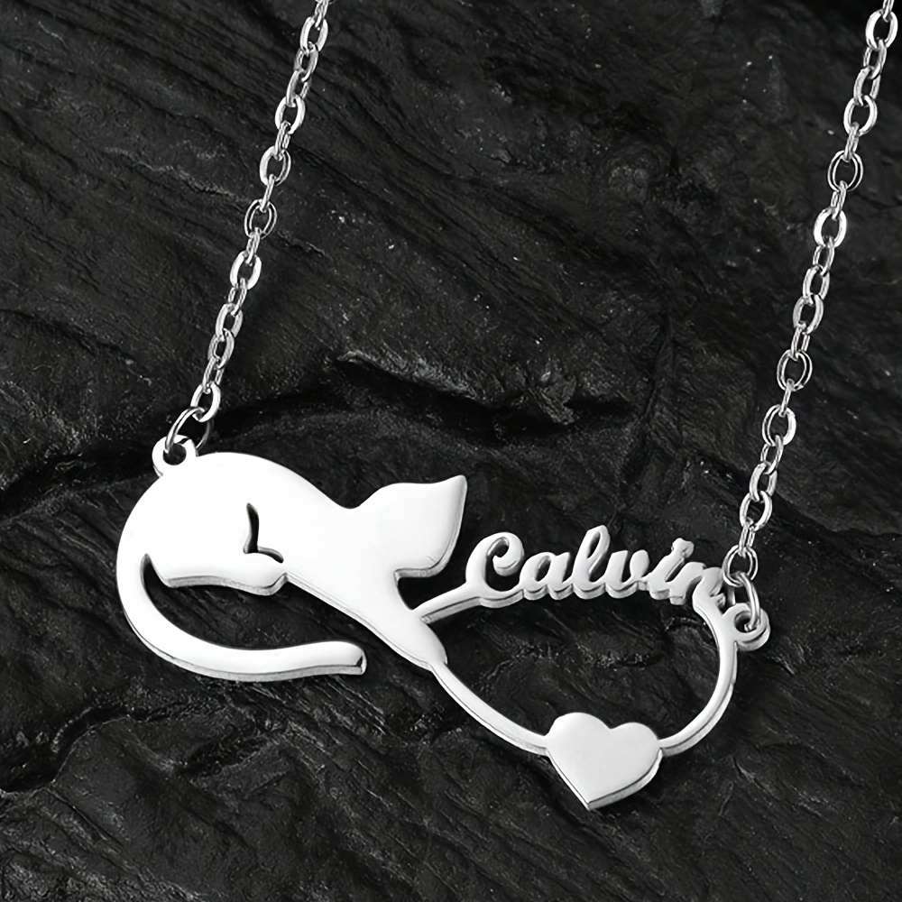 TEMU Personalisiertes Mode-Pendant-Halskette für Damen – Niedliches Kätzchen-Anhänger mit Gravur – Individueller englischer Name – Ideal für den ,