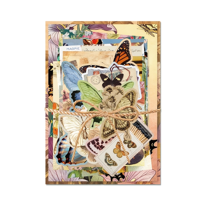 TEMU 1 Sac de Lot de Matériaux, Papier Artisanal à Riches, Lot de Papier pour Journaling de Style Vintage, Autocollants de Fond , Papillon, Océan, de